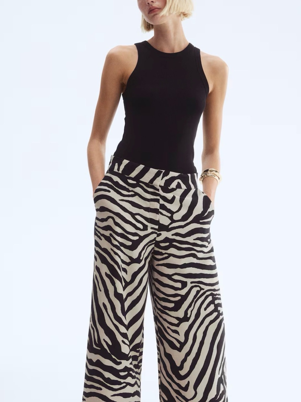 H&M Black & White Zebra Wide Leg Pants